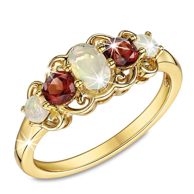 Harmonie Opal a Granat Ring
