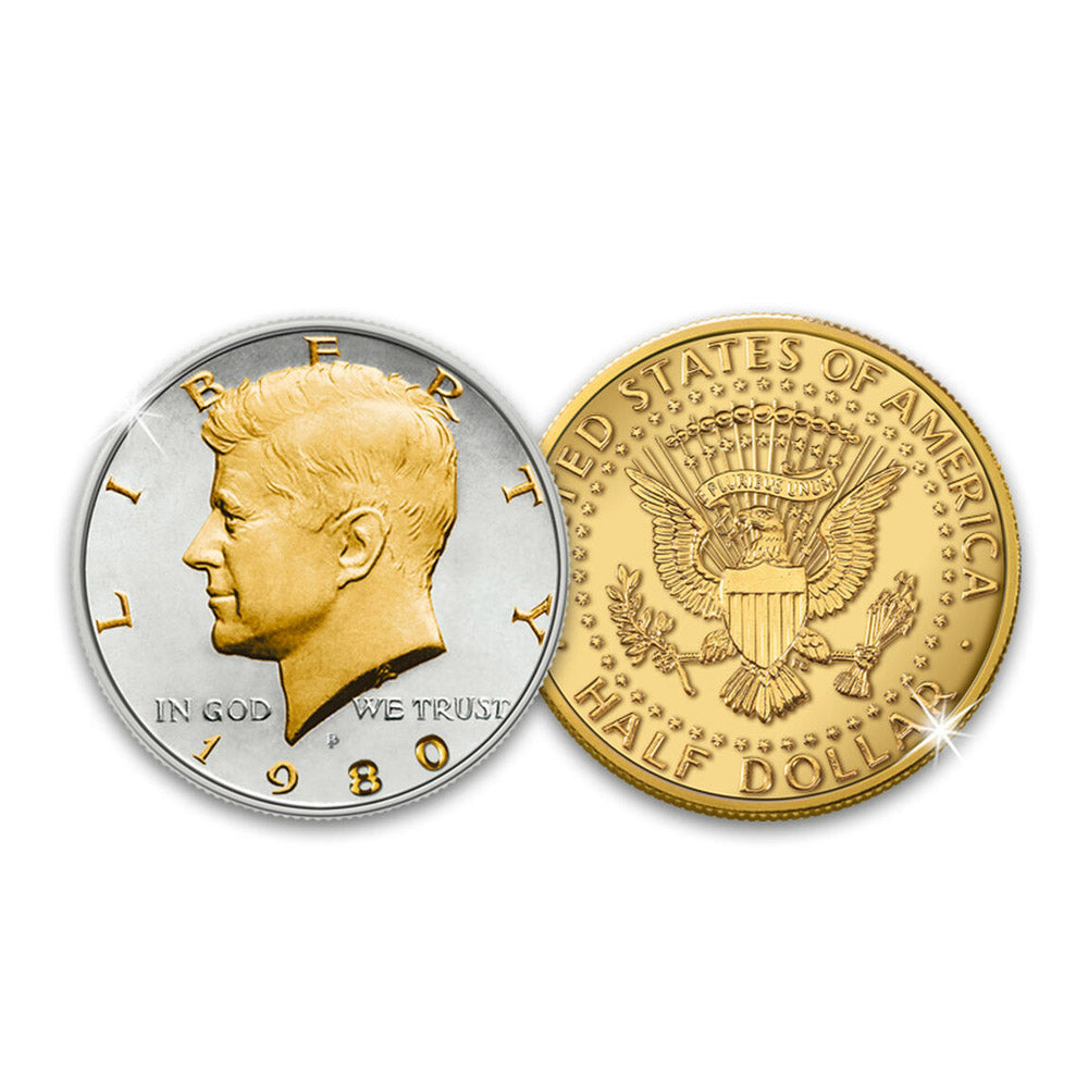D&#39;Gold a Sëlwer Kennedy Hallef Dollar